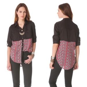 Free People Black and Red Floral Boho Blouse Tunic